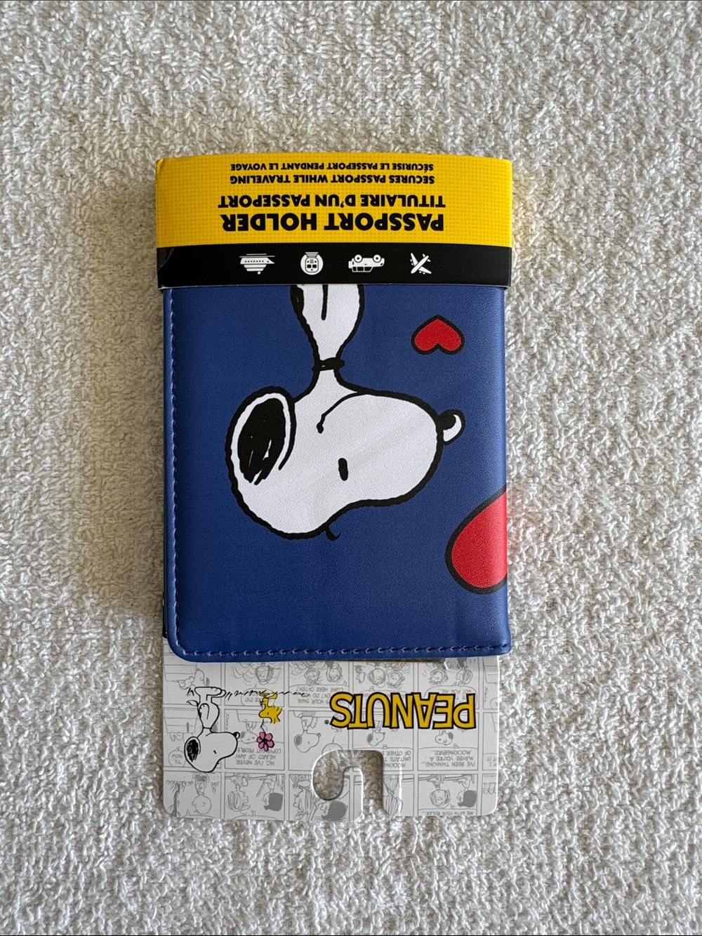Peanuts Snoopy Blue Passport Holder with Red Heart Accents - Picture 3 of 11